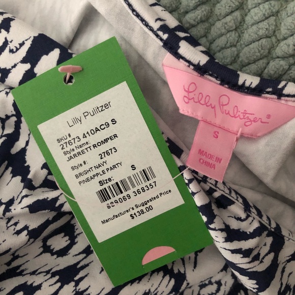 Lilly Pulitzer Jarrett Romper Bright Navy Pineapple Party - Picture 7 of 7